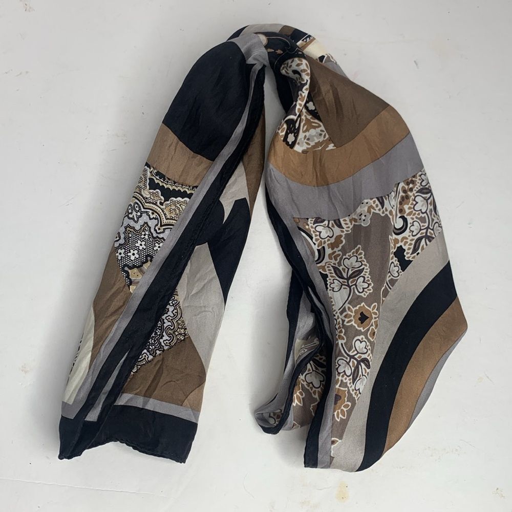 Oscar de la Renta black/brown paisley floral print silk scarf - Picture 7 of 9